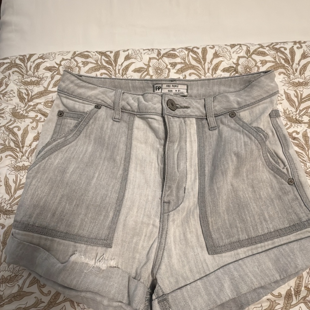 Free People Light Gray Jean Shorts